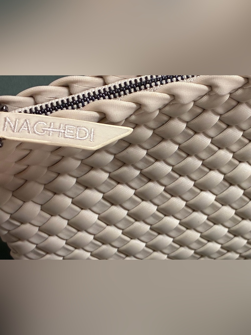 Naghedi Woven Zip Pouch - Light Cream